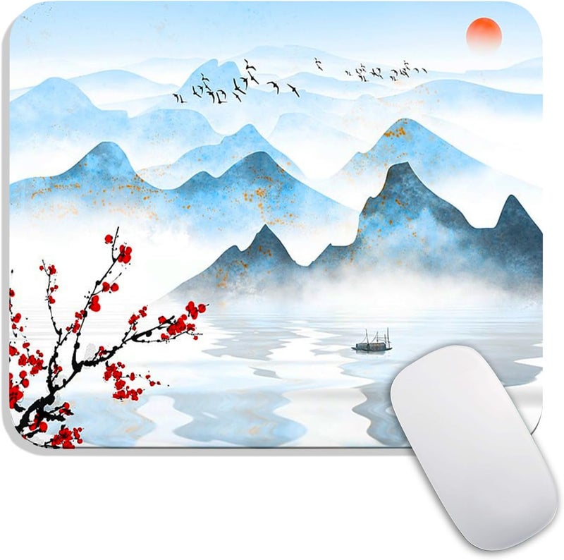 Armanza Square Mouse Pad Ink Painting Landscape, Personalized Premium-Textured Custom Mouse Mat Design, Washable Mousepad Cloth, Non-Slip Rubber Base Computer Mouse Pads for Wireless Mouse - Image 1